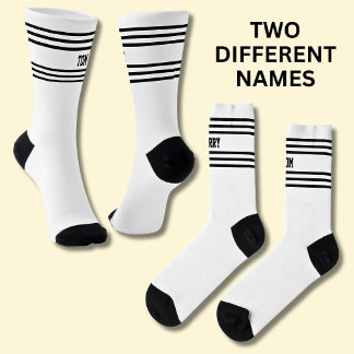 Add TWO Names Black Stripes on White Socks