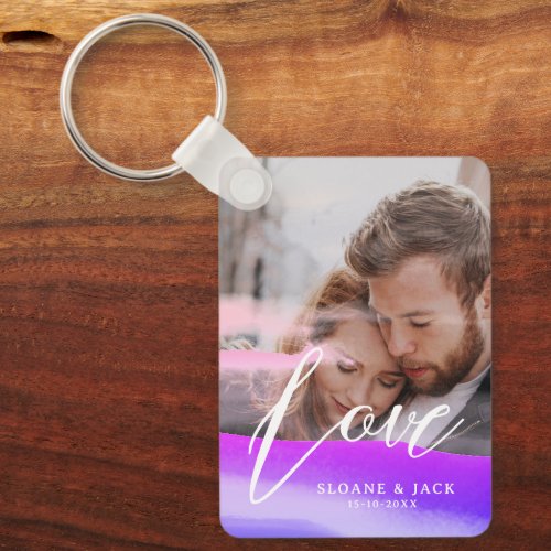 Add Two Photos Love Quote Holography Overlay Keychain