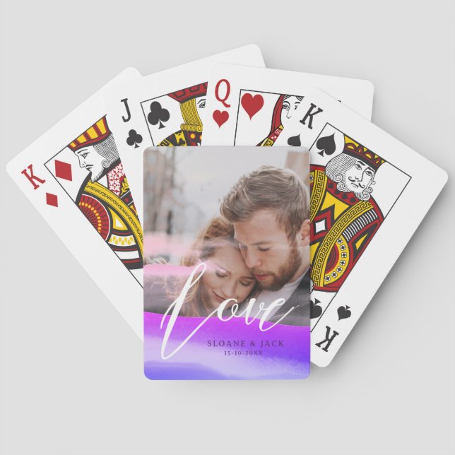 Add Two Photos Love Quote Holography Overlay Poker Cards (Back)