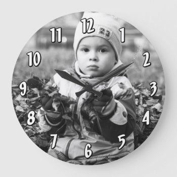 Add Vertical Photo - Number Template Large Clock by MyGiftShop at Zazzle