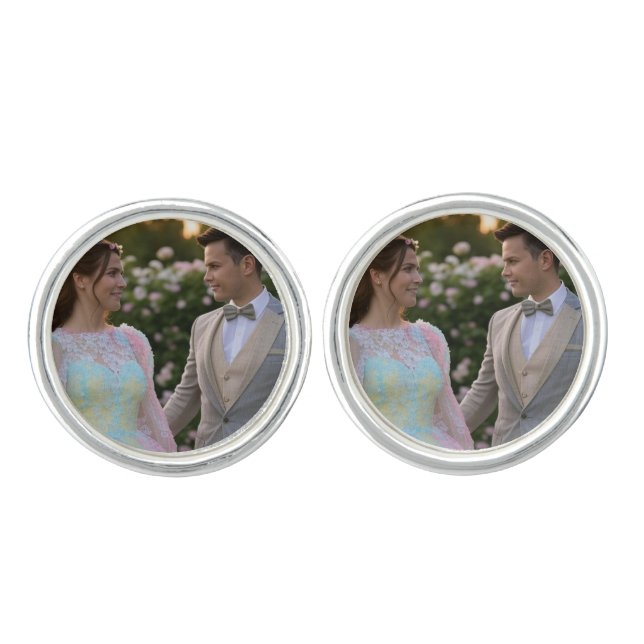 Add Wedding Photo Customize Cufflinks (Front)