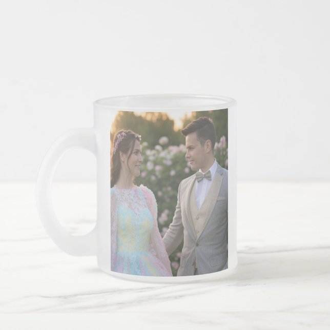 Add Wedding Photo Customize Frosted Glass Coffee Mug (Left)