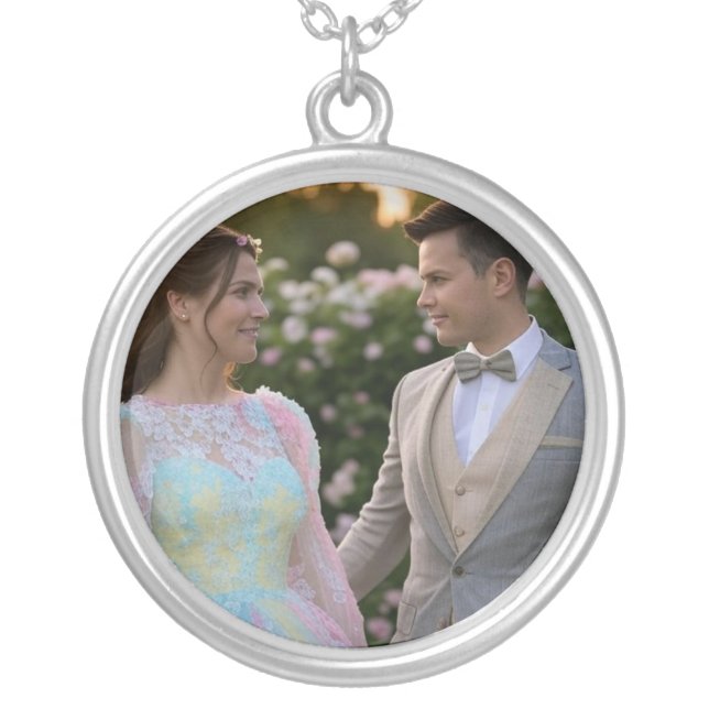 Add Wedding Photo Customize Silver Plated Necklace (Front)