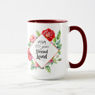 ADD Year Born AGE Birthday Gift for Women Roses Mug