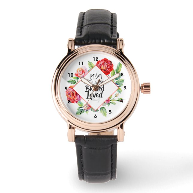 ADD Year Born AGE Birthday Gift for Women Roses Watch (Front)