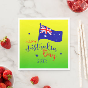 Add Year, Happy Australia Day Flag Green Gold   Napkins
