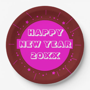 Add Year Happy New Year Eve Party 20XX Pink 9" Paper Plates
