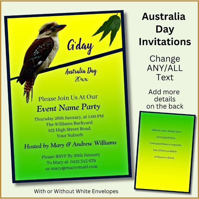 Add Year Text, Kookaburra Australia Day Party      Invitation (Creator Uploaded)