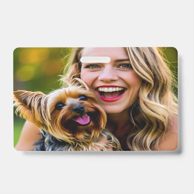 Add Yorkshire Terrier Photo Personalize Badge (Front)