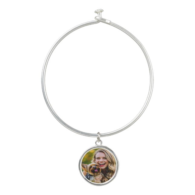 Add Yorkshire Terrier Photo Personalize Bangle Bracelet (Front)