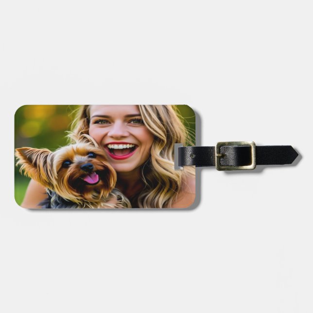 Add Yorkshire Terrier Photo Personalize Luggage Tag (Front Horizontal)