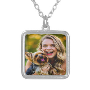 Add Yorkshire Terrier Photo Personalize Silver Plated Necklace