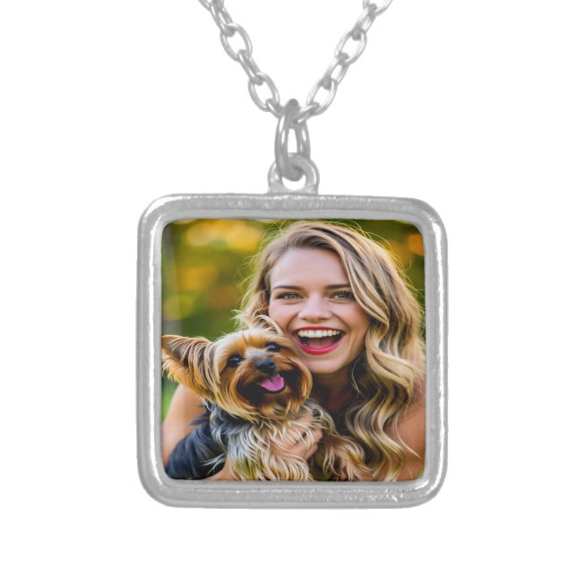 Add Yorkshire Terrier Photo Personalize Silver Plated Necklace (Front)