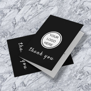 Add you Logo l Black & White Script Promotional Letterpress Thank You Card