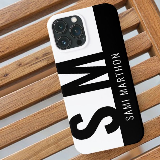 Add you Name Bold Initials Monogram Black & White  Case-Mate iPhone Case (Creator Uploaded)