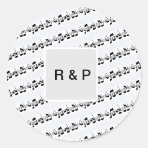 Add you name couple musical notes beats pattern bl classic round sticker