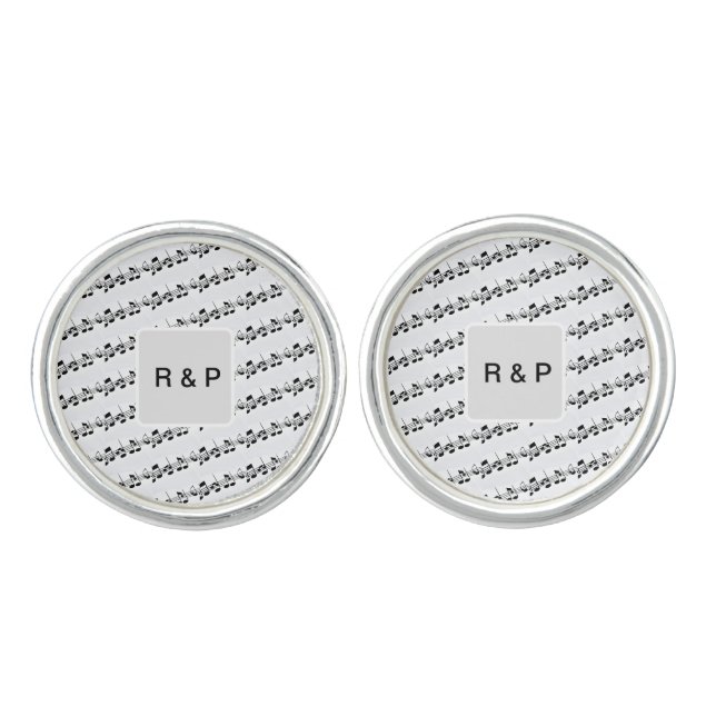 Add you name couple musical notes beats pattern bl cufflinks (Front)