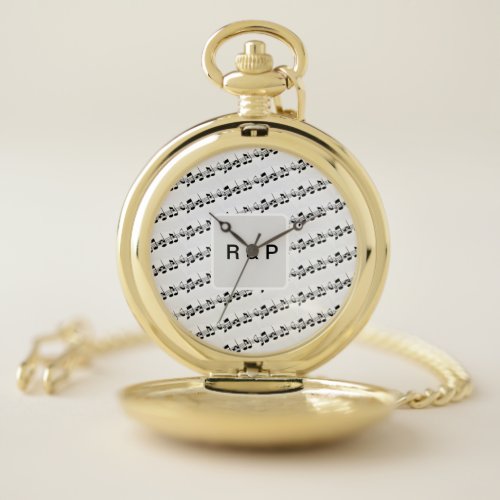 Add you name couple musical notes beats pattern bl pocket watch