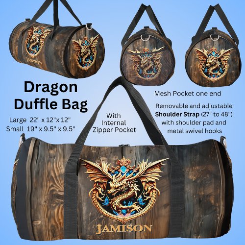 Add You Name or Text _ Dragon on Wooden Door Wall Duffle Bag
