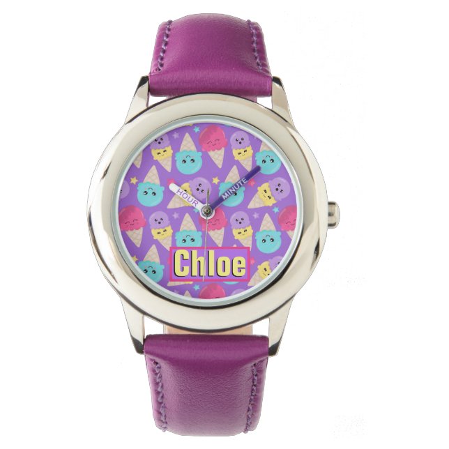 Add You Name - Stainless Steel Leather Strap Watch (Front)