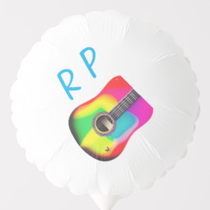 Add you name text brown acoustic guitar colorful balloon