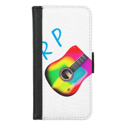 Add you name text brown acoustic guitar colorful iPhone 87 wallet case
