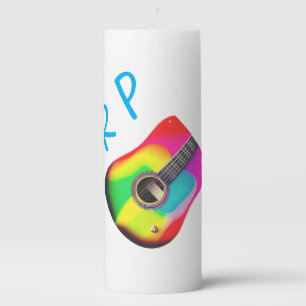 Add you name text brown acoustic guitar colorful pillar candle