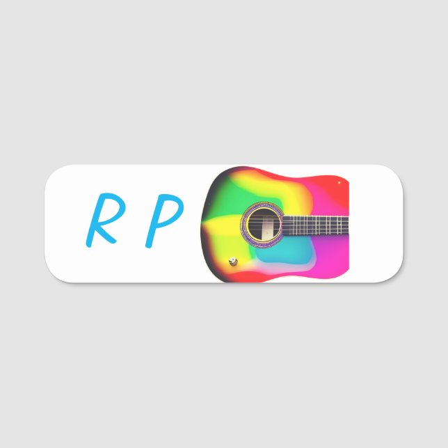 Add you name text brown acoustic guitar colorful tag (Front)
