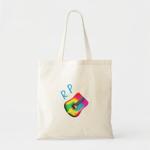 Add you name text brown acoustic guitar colorful tote bag