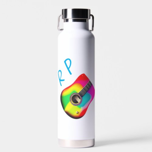 Add you name text brown acoustic guitar colorful water bottle