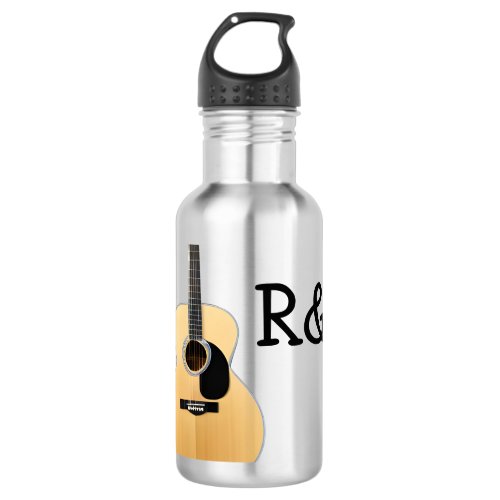 Add you name text brown acoustic guitar editable stainless steel water bottle