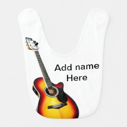 Add you name text brown acoustic guitar editable t baby bib