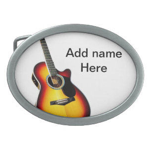 Add you name text brown acoustic guitar editable t belt buckle