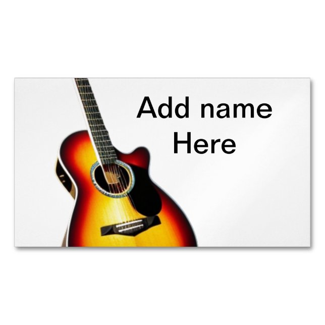 Add you name text brown acoustic guitar editable t business card magnet (Front)