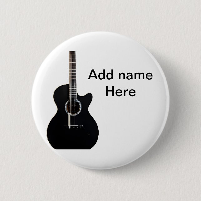 Add you name text brown acoustic guitar editable t button (Front)