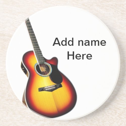 Add you name text brown acoustic guitar editable t coaster