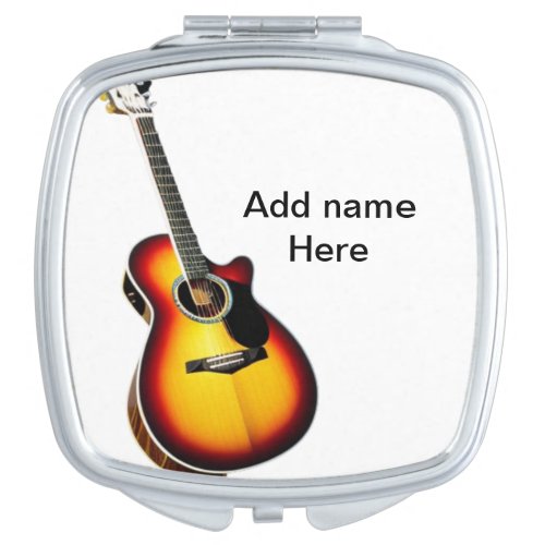 Add you name text brown acoustic guitar editable t compact mirror