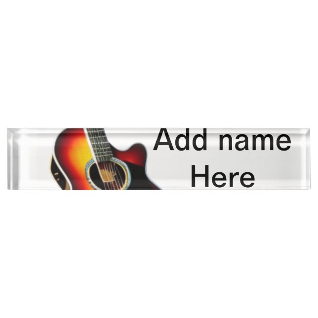 Add you name text brown acoustic guitar editable t desk name plate (Front)