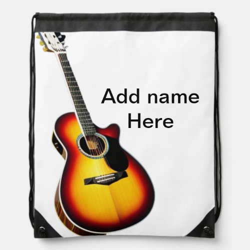 Add you name text brown acoustic guitar editable t drawstring bag