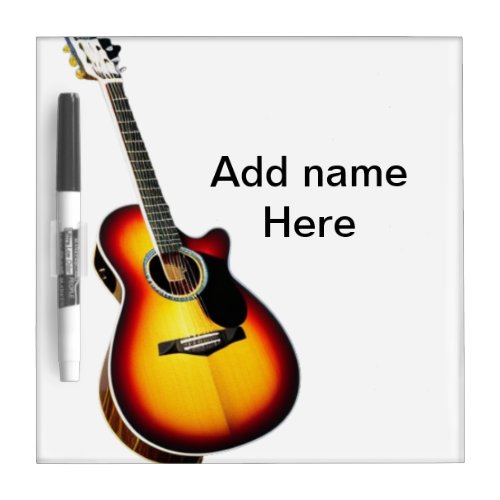 Add you name text brown acoustic guitar editable t dry erase board