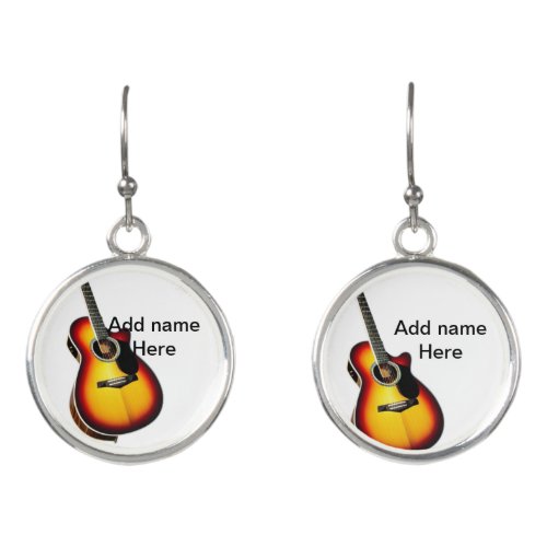 Add you name text brown acoustic guitar editable t earrings
