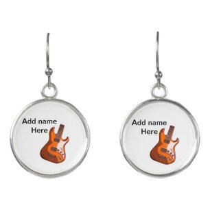 Add you name text brown acoustic guitar editable t earrings