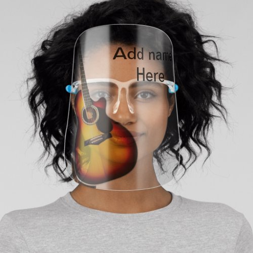 Add you name text brown acoustic guitar editable t face shield