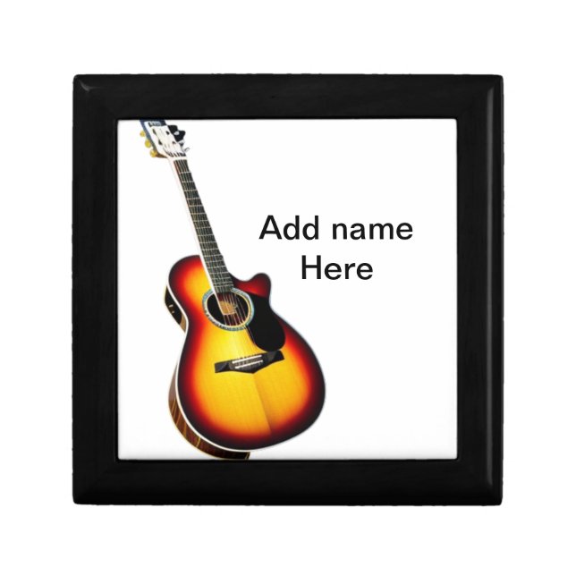 Add you name text brown acoustic guitar editable t gift box (Front)