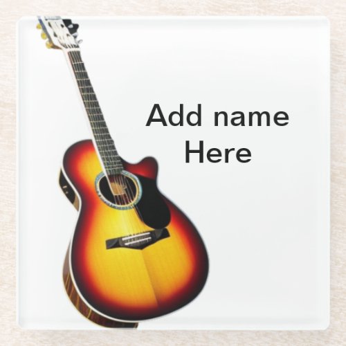 Add you name text brown acoustic guitar editable t glass coaster