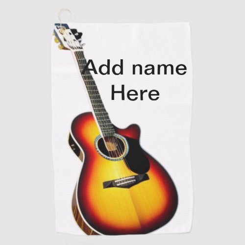 Add you name text brown acoustic guitar editable t golf towel