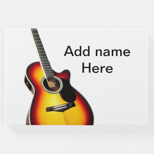 Add you name text brown acoustic guitar editable t guest book