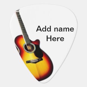 Add you name text brown acoustic guitar editable t guitar pick