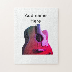 Add you name text brown acoustic guitar editable t jigsaw puzzle