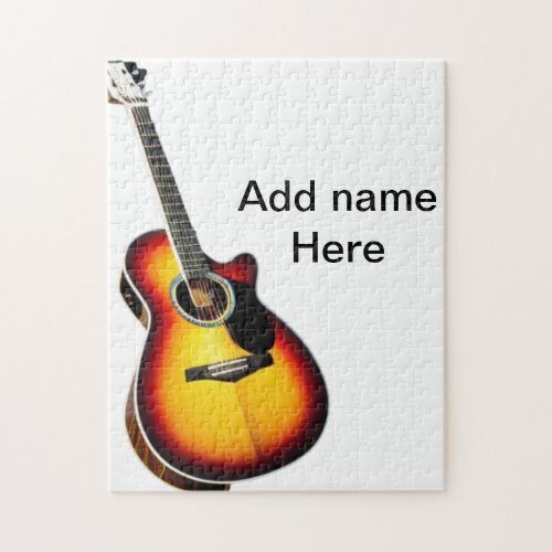 Add you name text brown acoustic guitar editable t jigsaw puzzle